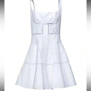 NWT Giovanni Bedin White Godet Flared Dress Cotton MINI DRESS White SIZE 38 US 2